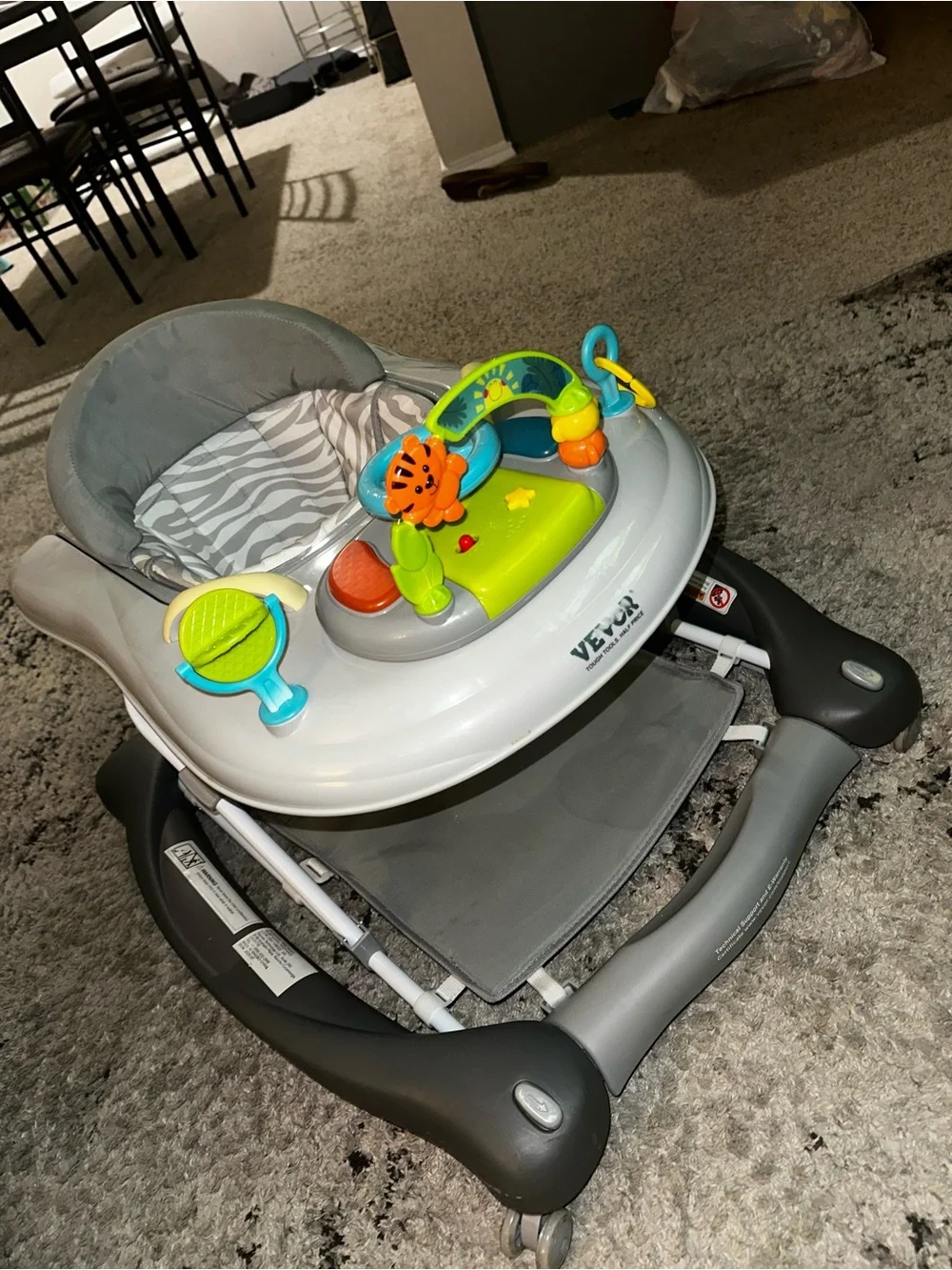 Gray and Green Baby Walker with Interactive Play Tray